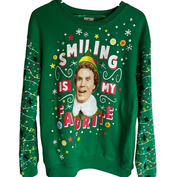 Buddy The Elf Smiling Is My Favorite Green Sweatshirt Will Ferrell Oversized - Picture 1 of 4
